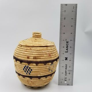 Yupik Alaskan Handmade Lidded Basket Eskimo Dyed Seal Gut Grasses Native Artisan 2