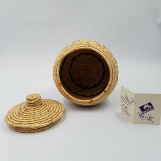 Yupik Alaskan Handmade Lidded Basket Eskimo Dyed Seal Gut Grasses Native Artisan 3