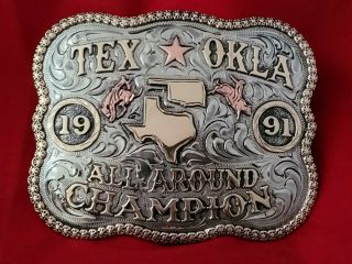 1991☆rodeo Trophy Buckle☆ Texas - Oklahoma ☆all Around Champion Vintage 146