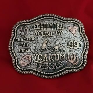 Rodeo Trophy Buckle ☆1990☆yoakum Texas Calf Roping Champion Vintage 347