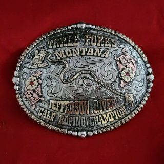 ☆rodeo Trophy Buckle ☆three Forks Montana Calf Roping Champion Vintage 683