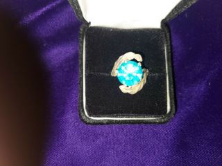 Large Sterling Silver And Blue Topaz Ring Vtg Taxco