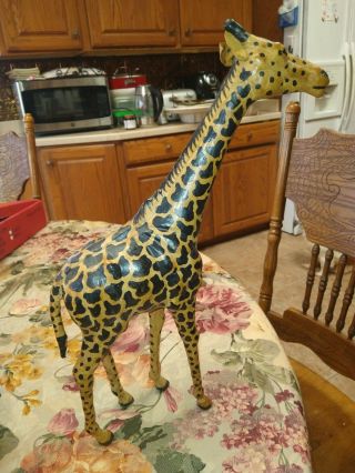 Vintage Leather Wrapped Giraffe Large Statue Decor Figure 18 " Tall