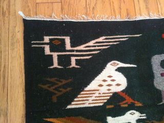 Vintage Hand woven Peruvian Cave Art Tribal Animal Symbol Aztec Rug Tapestry 2