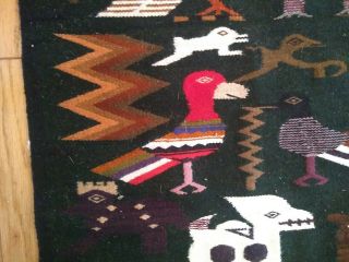 Vintage Hand woven Peruvian Cave Art Tribal Animal Symbol Aztec Rug Tapestry 4