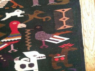 Vintage Hand woven Peruvian Cave Art Tribal Animal Symbol Aztec Rug Tapestry 5