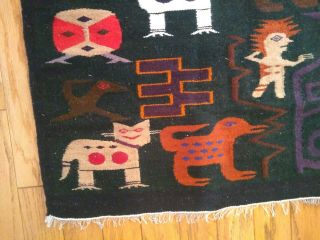 Vintage Hand woven Peruvian Cave Art Tribal Animal Symbol Aztec Rug Tapestry 6
