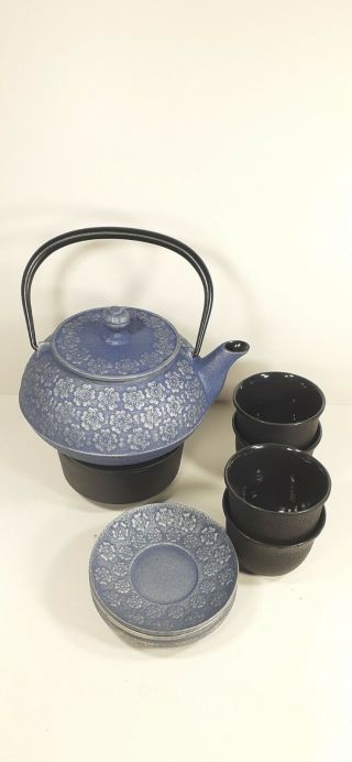 Teavana Japanese Cherry Cast Iron Tea Pot With Infuser Coasters Cups Trivets E1
