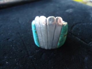 Signed Vintage Sterling Silver Navajo Indian Hand Made Ring With Fine Turquoise