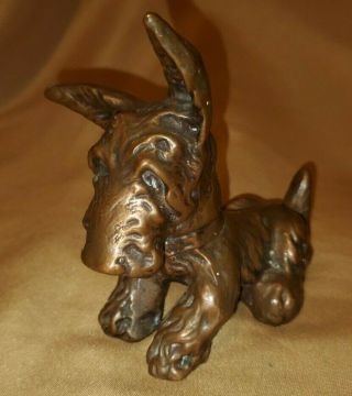 Small Brown Metal Puppy Dog Terrier Figurine 5 " H