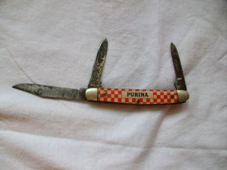 Vintage Kutmaster Purina Advertising Checkerboard Pattern Pocket Knife