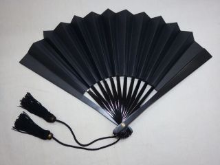 Tessen Japanese Iron Folding Fan T1 - B 30cm Black Zinc Alloy Bamboo Ogata Japan
