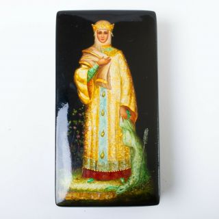 Signed Russian Lacquer Box Fedoskino Hand Painted Frog Princess Legend 6 " X 3 "