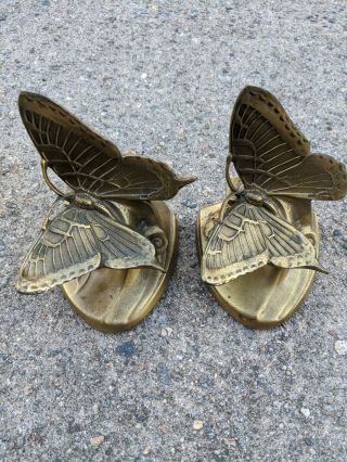 Vintage Pm Craftsman Brass Butterfly Bookends 5.  3 Lbs S&h