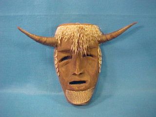Great Example 1920s Or Older Cherokee ? Booger Dance Mask Carved Wood W/ Horns
