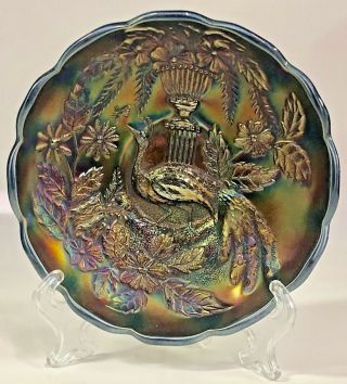 Vintage Carnival Glass Northwood 6 " Purple Peacock At The Urn Ics Amethyst Bowl