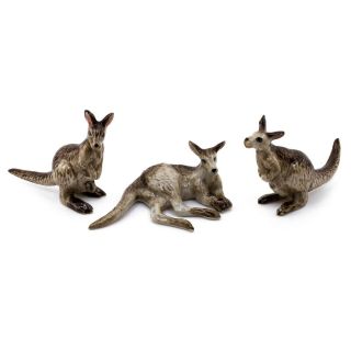 Miniature Set Of 3 Ceramic Kangaroo Figurines 2 " Long Glossy
