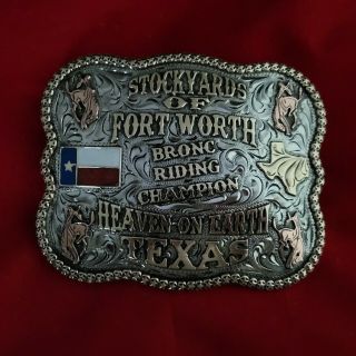 Rodeo Trophy Buckle☆☆fort Worth Texas Bronc Riding Champion Vintage 285