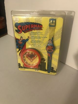 Vintage 1994 Superman Man Of Steel Collectible Watch And Clock Set Nib