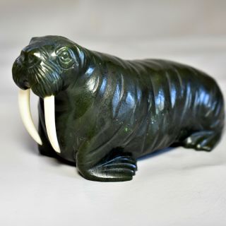 I Am The Walrus - Inuit Carving - Green Hardstone - Fine - Indigenous Folk Art