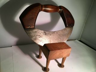 Vintage 7 1/4 " Ulu Knife Wood Handle With Unique 4 - Leg Stand