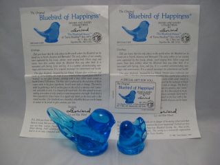 Bluebird Of Happiness Pair Studio Art Glass Sculptures Signed Leo Ward 1991