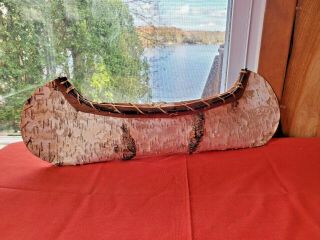 Authentic Ojibwa Native American Indian White Birch Bark Canoe Certified 23 "