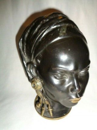 Brass Or Bronze Woman Head With Earring 9 X 7 Inches Very Detailed