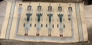 Native American Indian Hand Woven Wool Rug Navajo Ceremonial Yei 30 X 60