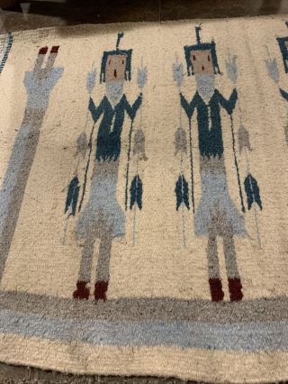 Native American Indian Hand Woven Wool Rug Navajo Ceremonial Yei 30 X 60 2