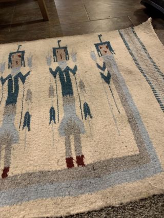 Native American Indian Hand Woven Wool Rug Navajo Ceremonial Yei 30 X 60 5