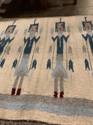 Native American Indian Hand Woven Wool Rug Navajo Ceremonial Yei 30 X 60 6