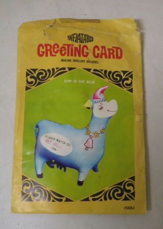 Vintage 1970 Inflatable Toy Greeting Card Blue Cow Mip
