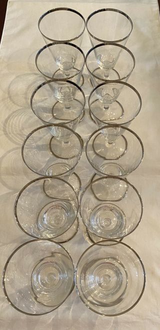 Set Of 12 Vintage Rosenthal Crystal Stemware Glasses Silver Rim Germany 5 1/4”
