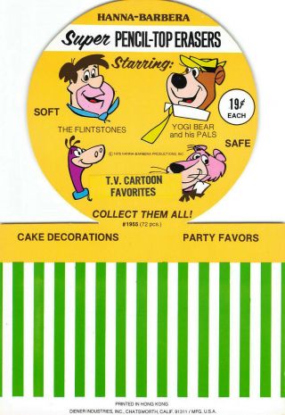 Diener Industries - Vintage Display Sign - Nos - Flintstones - Yogi Bear - Hanna Barbera - S
