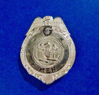 G Men Badge Metal Vintage Made In Japan 2 3/8 " X 1 7/8 " Patent 76227 1930s