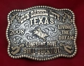 2008 Rodeo Trophy Belt Buckle Gun Barrel City Texas Bull Riding Champ Vintag 103