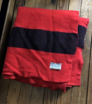 Vintage Polar Nite Golden Dawn Red Black Stripe 100 Virgin Wool Blanket 64x80