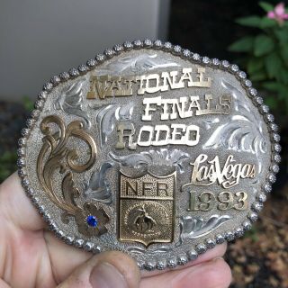Las Vegas 1993 National Finals Rodeo Nfr Western Sterling Silver Adm Belt Buckle