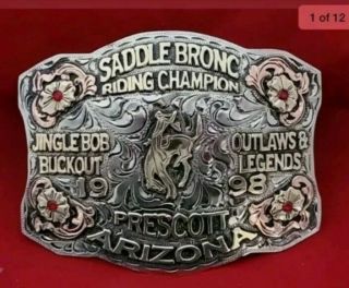 1992 Rodeo Trophy Belt Buckle Prescott Arizona Bronc Rider Vintage 911