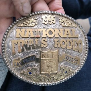 Las Vegas 1995 National Finals Rodeo Nfr Western Sterling Silver Adm Belt Buckle