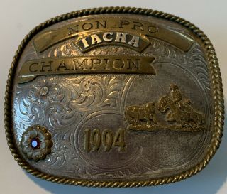Gist Non - Pro Rodeo Iacha Champion Sterling Overlay Belt Buckle Western