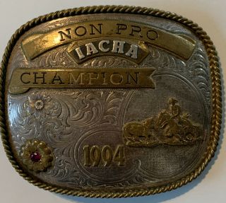 Gist Non - pro Rodeo IACHA Champion Sterling Overlay Belt Buckle Western 2