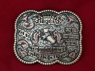 2001 Rodeo Vintage Trophy Belt Buckle Salinas California Bull Riding Champion526