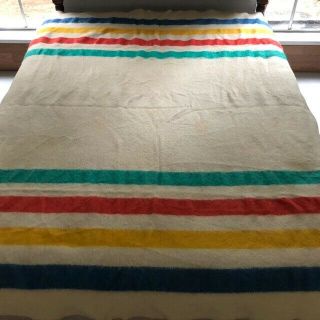 Vintage No Label Wool Striped Blanket,  For Its Vintage; 84 " X 75 "