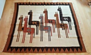 Peruvian Llama Design Hand Woven Wool Blanket Tapestry Textile 71 " X 59 "