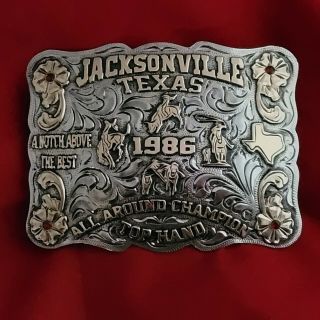 1986☆rodeo Trophy Buckle ☆ Jacksonville Texas All Around Champion Vintage 309