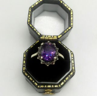 Vintage Deep Purple Tanzanite And Marcasite Sterling Silver Ring Size L 1/2