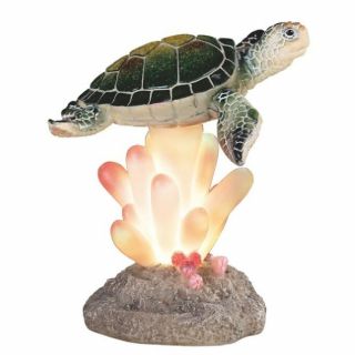 Green Sea Turtle With Led On Coral Figurine 5.  5 Inch