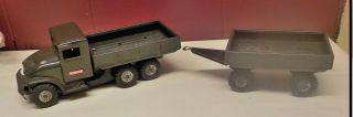 Vintage Japanese Tin Friction Us Army Truck With Wagon